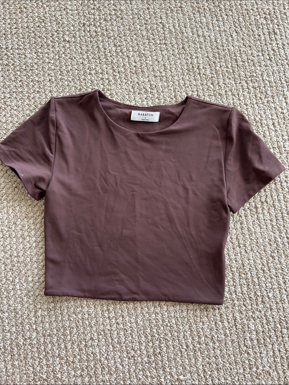 Babaton Chocolate Brown Crewneck Crop Top